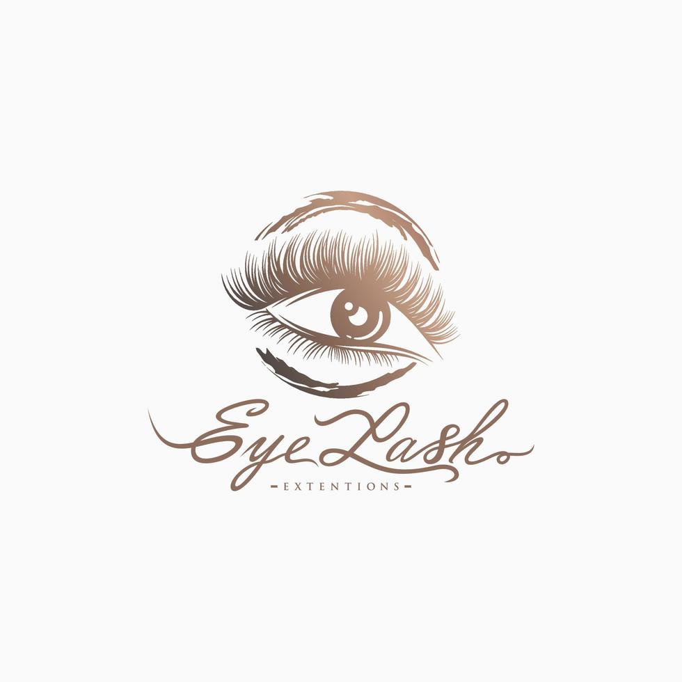 Luxurious eyelash and eyebrow extension logo. Colored vector illustration. in modern style. Vector emblem for makeup or beauty salon, eyelash and eyebrow extension maker.