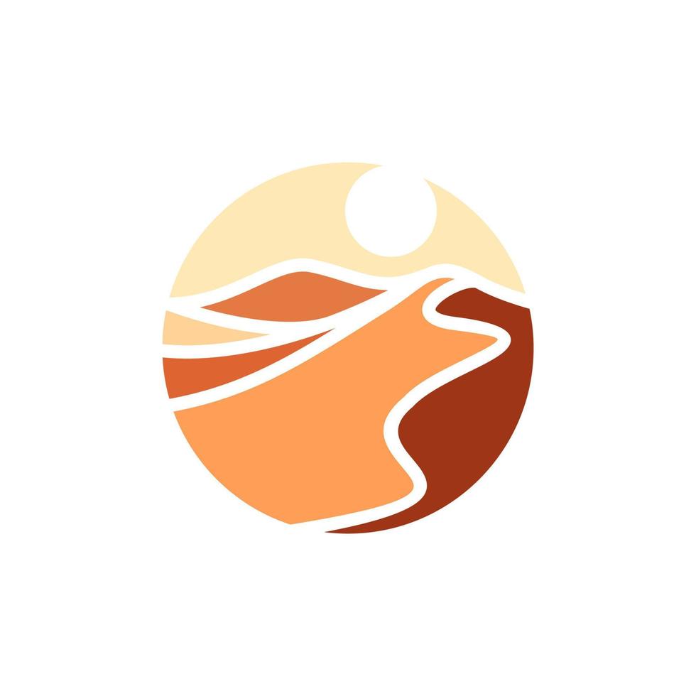 Desert logo design template.Mountain hill with sunshine illustration vector
