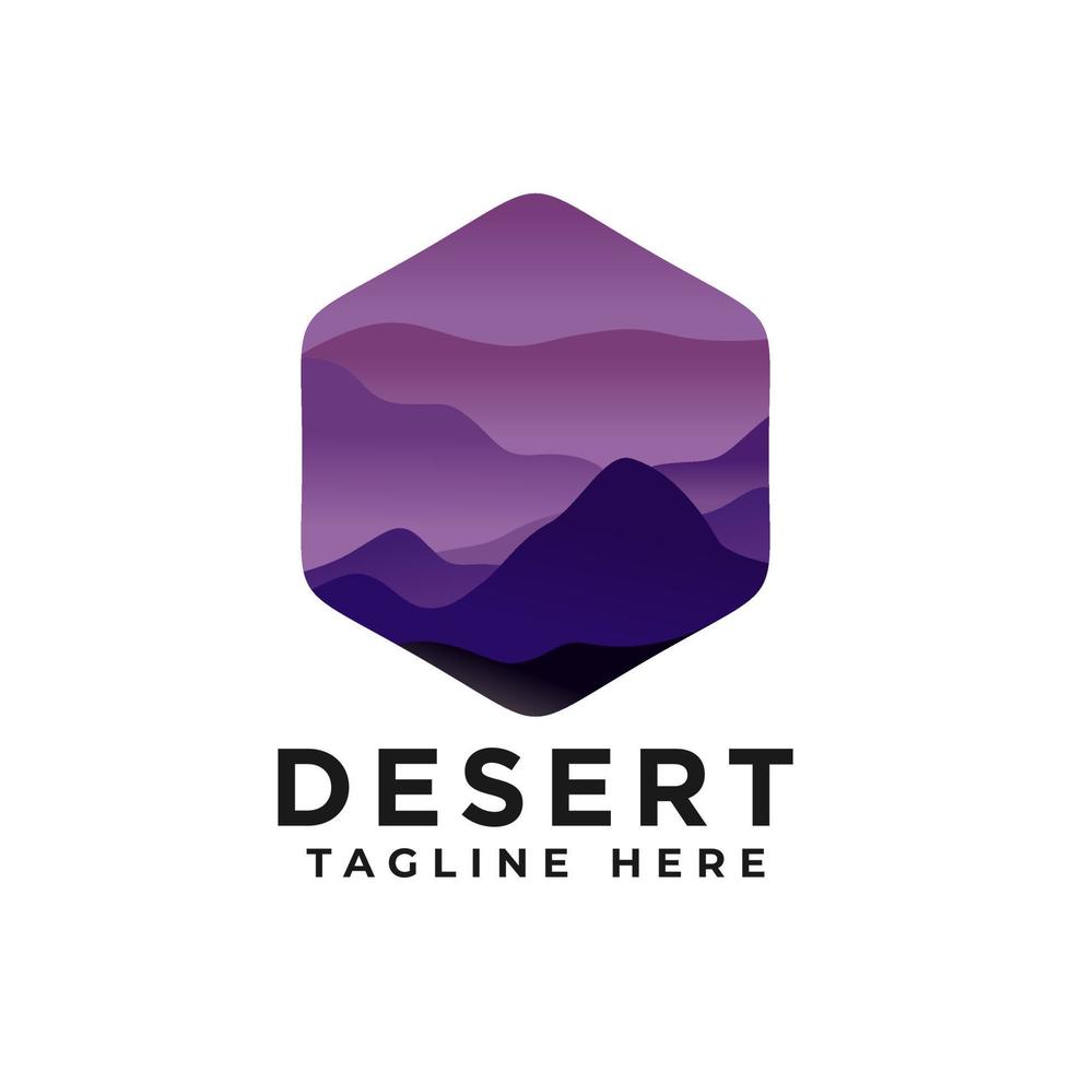 plantilla de diseño del logo del desierto con puesta de sol y una silueta de un camello. ilustración vectorial vector