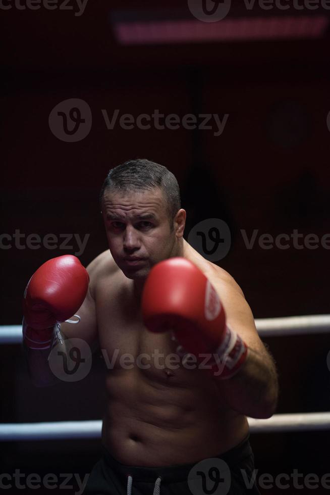 professional kickboxer in the training ring photo