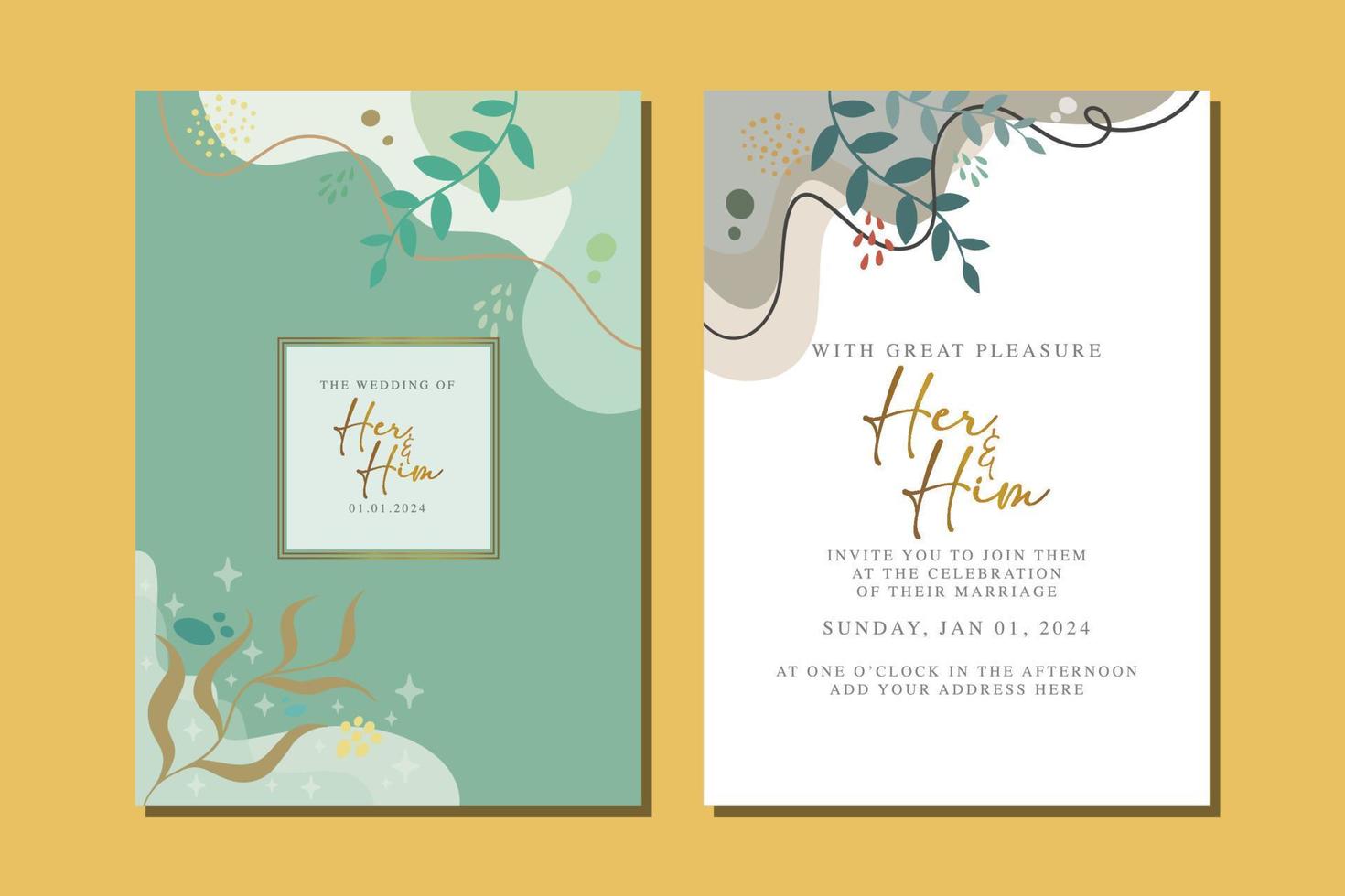 Elegant floral wedding invitation card in scandinavian colors vector