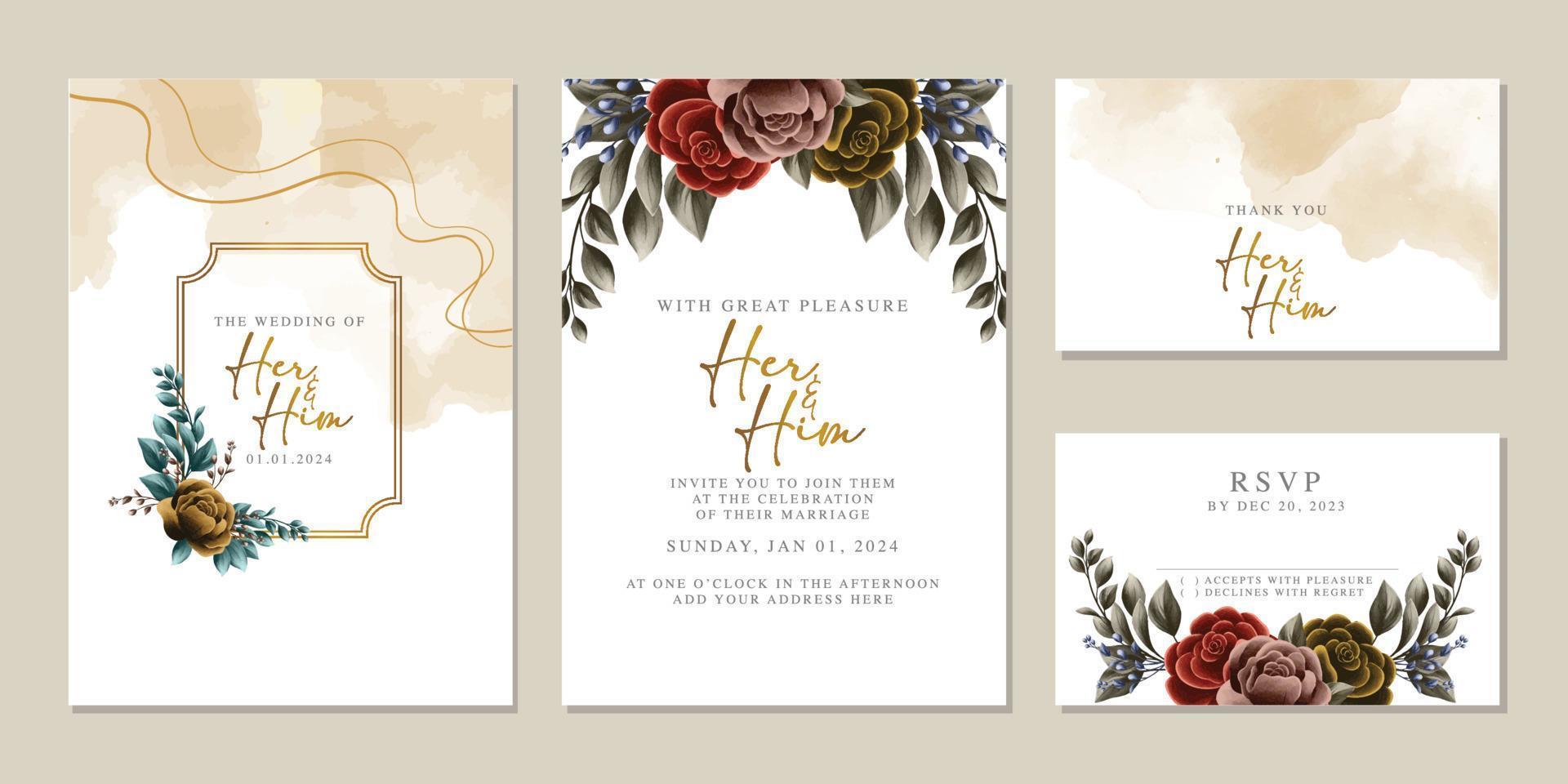 Elegant floral wedding invitation card in scandinavian colors vector