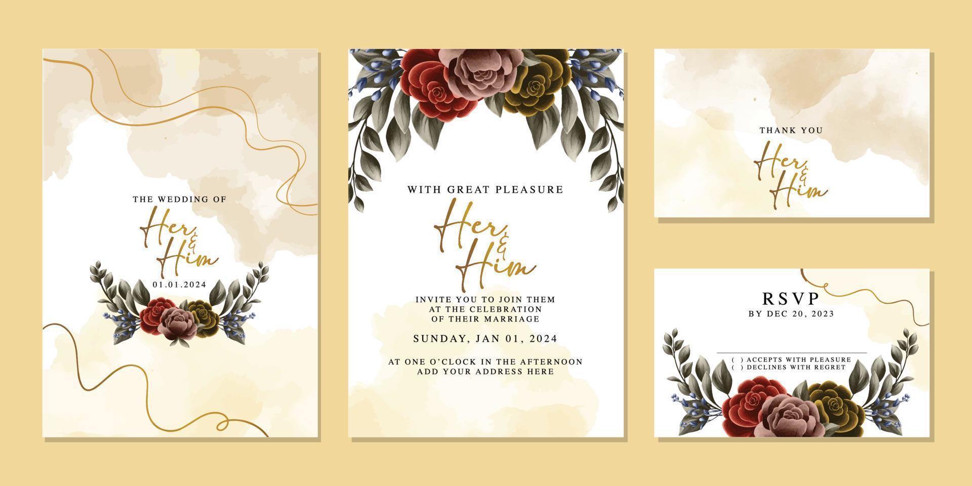 Elegant floral wedding invitation card in scandinavian colors vector