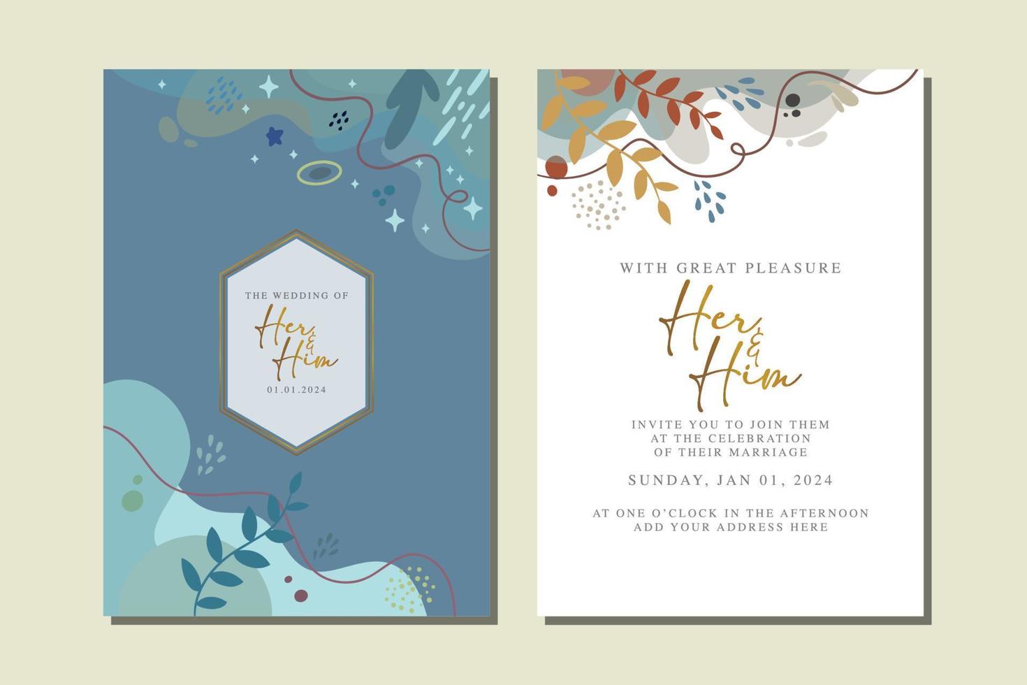 Elegant floral wedding invitation card in scandinavian colors vector