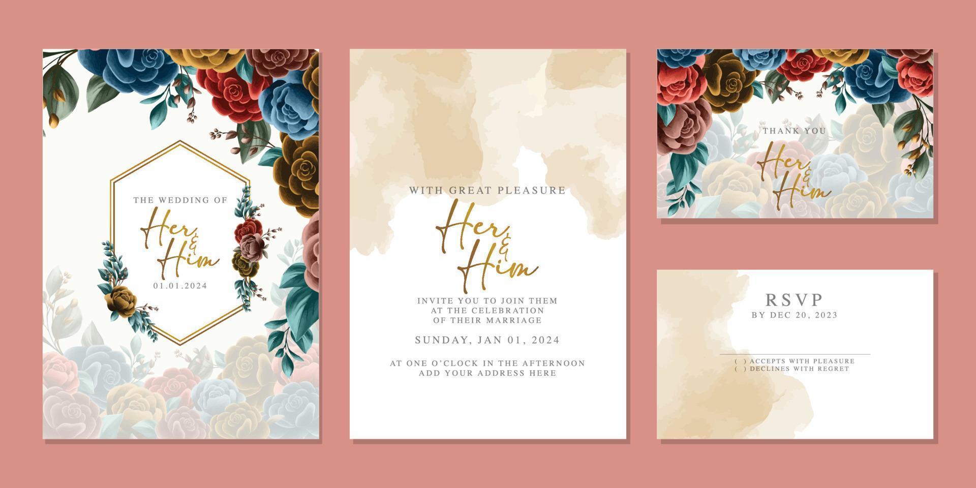 elegante tarjeta de invitación de boda floral en colores escandinavos vector