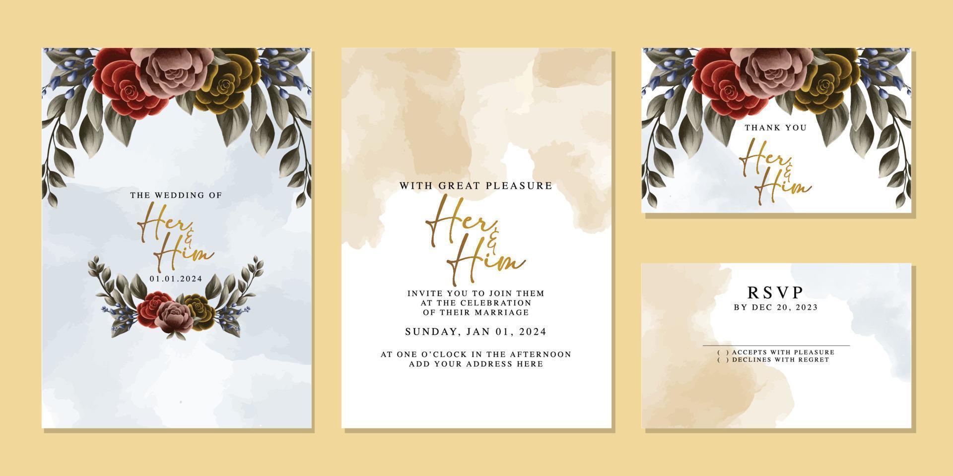 elegante tarjeta de invitación de boda floral en colores escandinavos vector