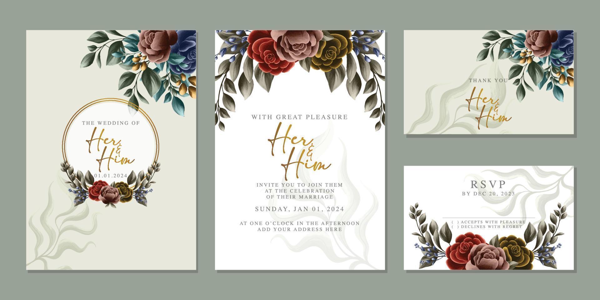 elegante tarjeta de invitación de boda floral en colores escandinavos vector