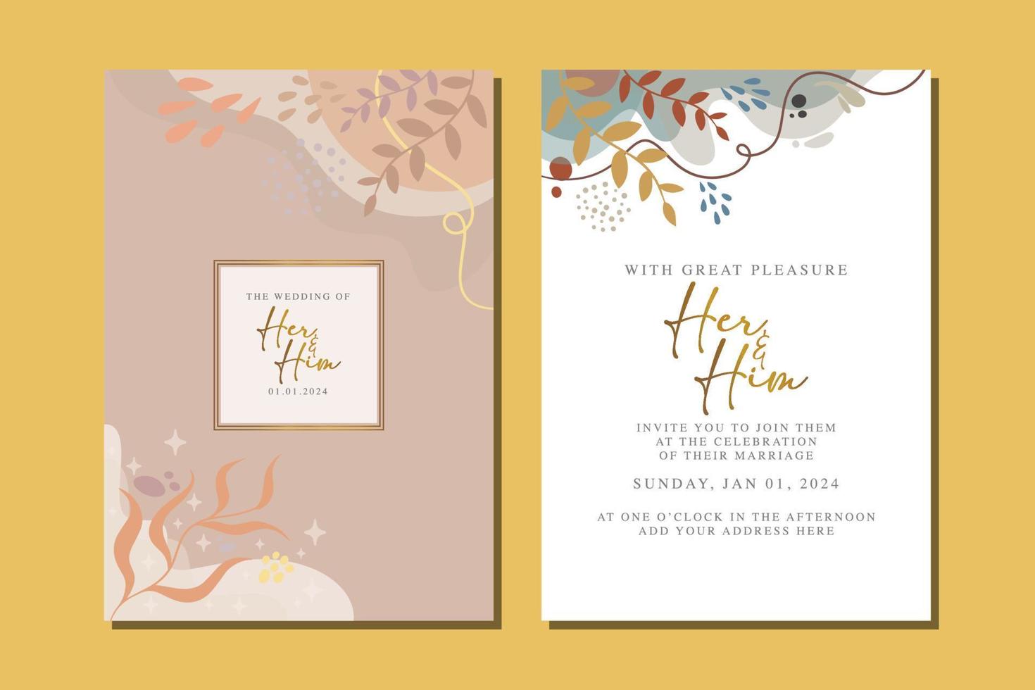 Elegant floral wedding invitation card in scandinavian colors vector