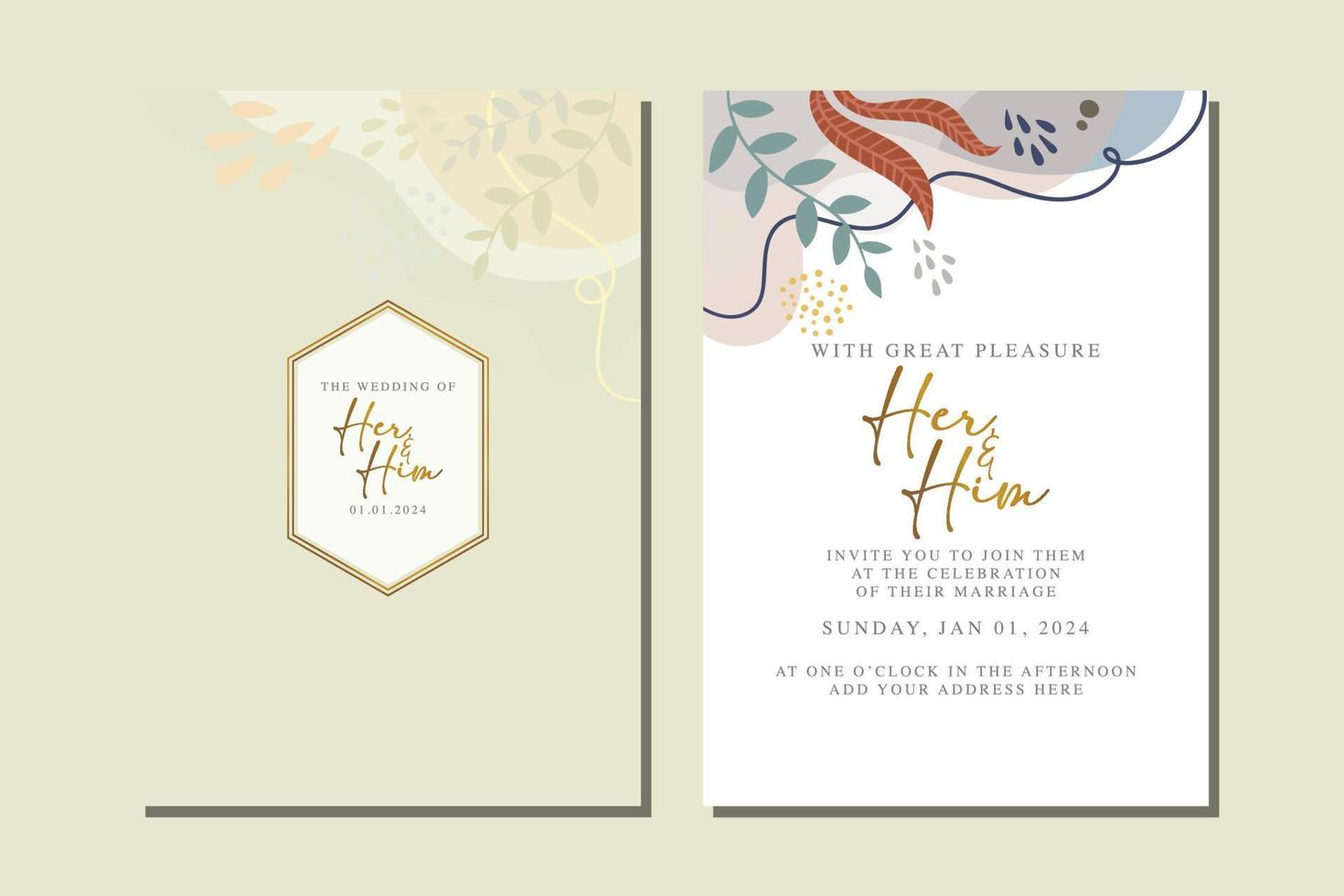 Elegant floral wedding invitation card in scandinavian colors vector