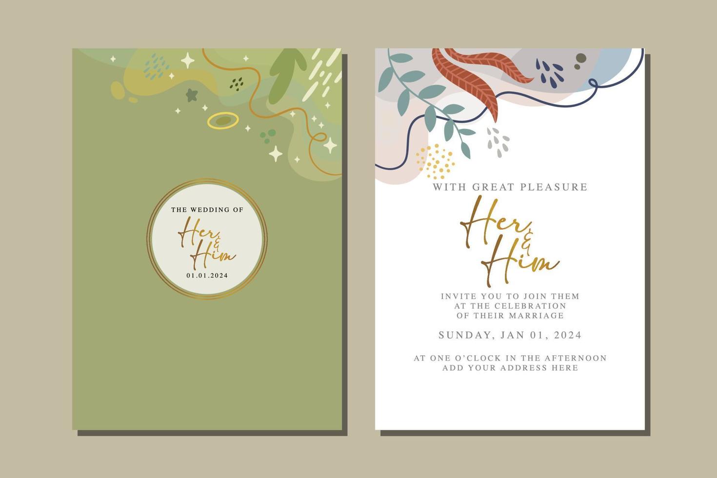 Elegant floral wedding invitation card in scandinavian colors vector