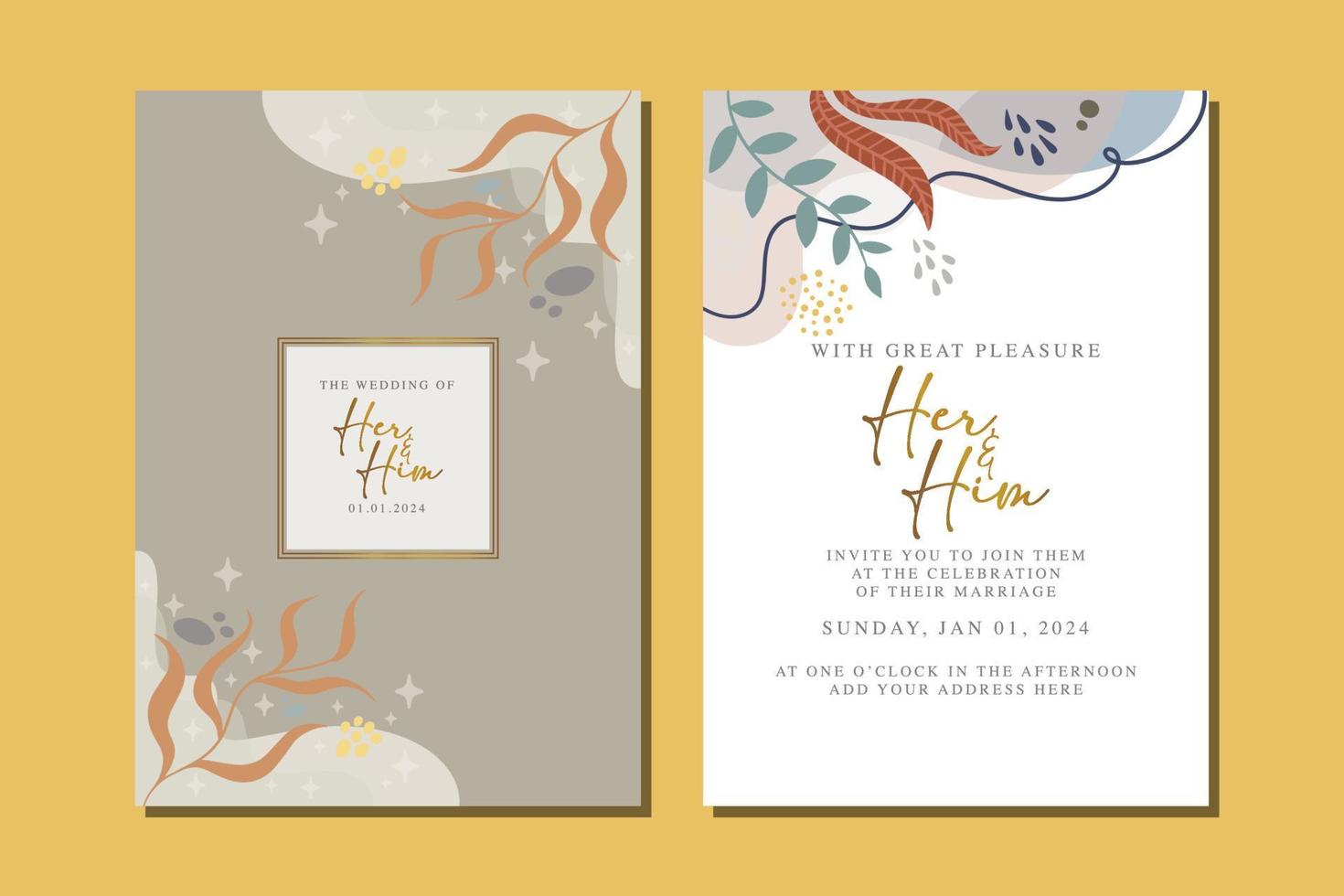 Elegant floral wedding invitation card in scandinavian colors vector