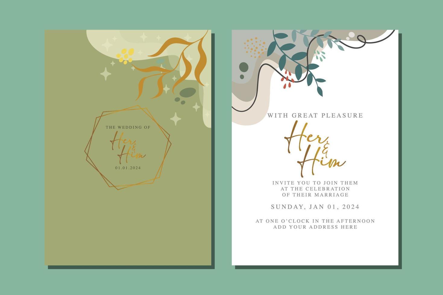 elegante tarjeta de invitación de boda floral en colores escandinavos vector