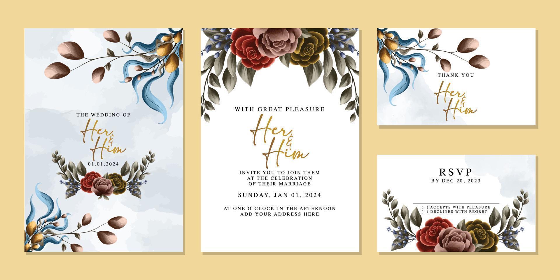 elegante tarjeta de invitación de boda floral en colores escandinavos vector