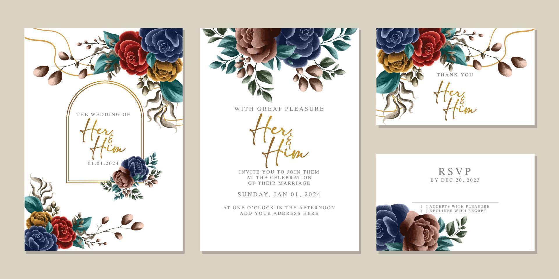 Elegant floral wedding invitation card in scandinavian colors vector