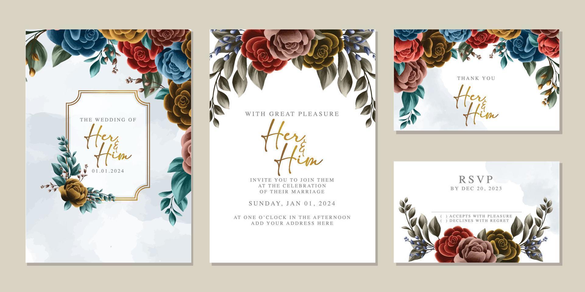 elegante tarjeta de invitación de boda floral en colores escandinavos vector