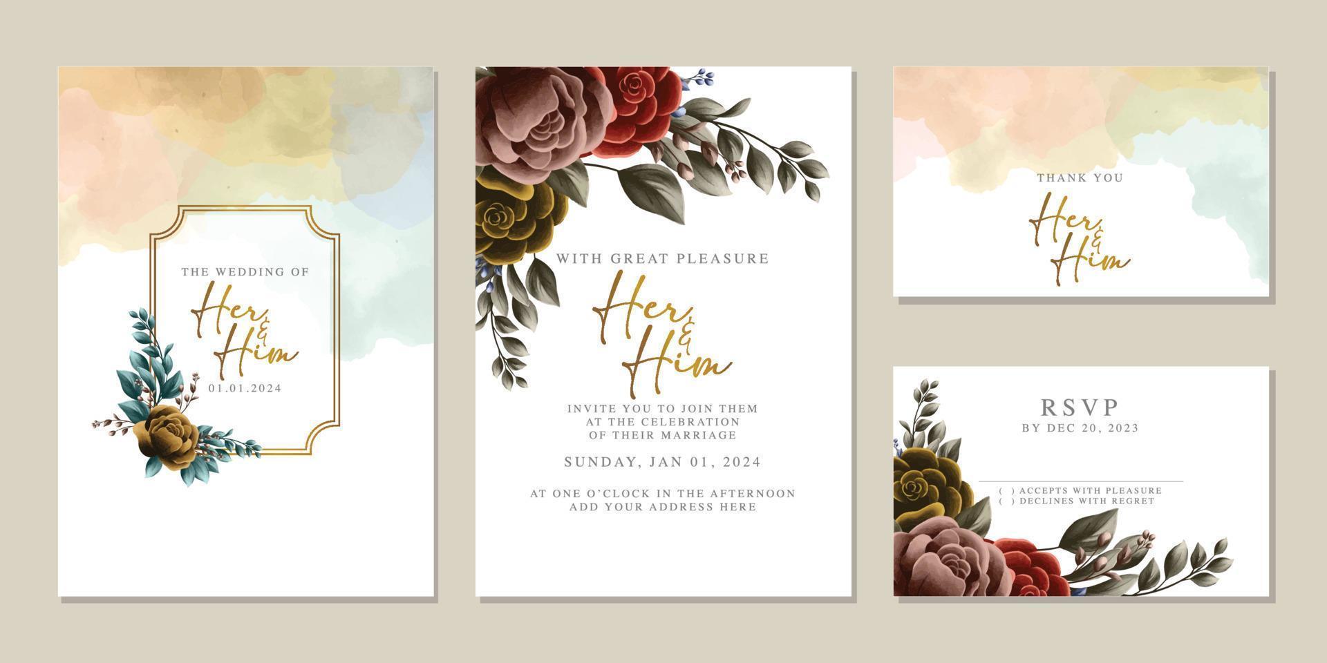 elegante tarjeta de invitación de boda floral en colores escandinavos vector