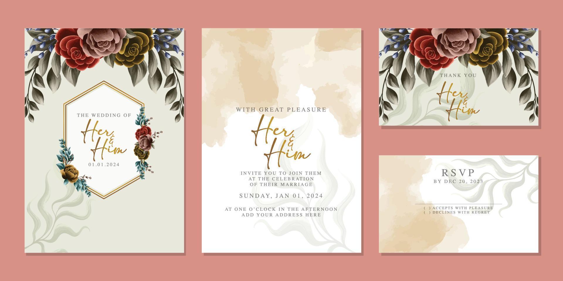 elegante tarjeta de invitación de boda floral en colores escandinavos vector