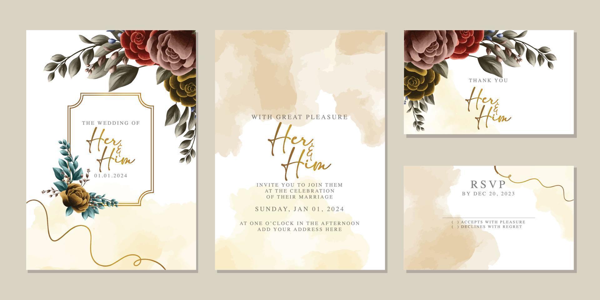 elegante tarjeta de invitación de boda floral en colores escandinavos vector