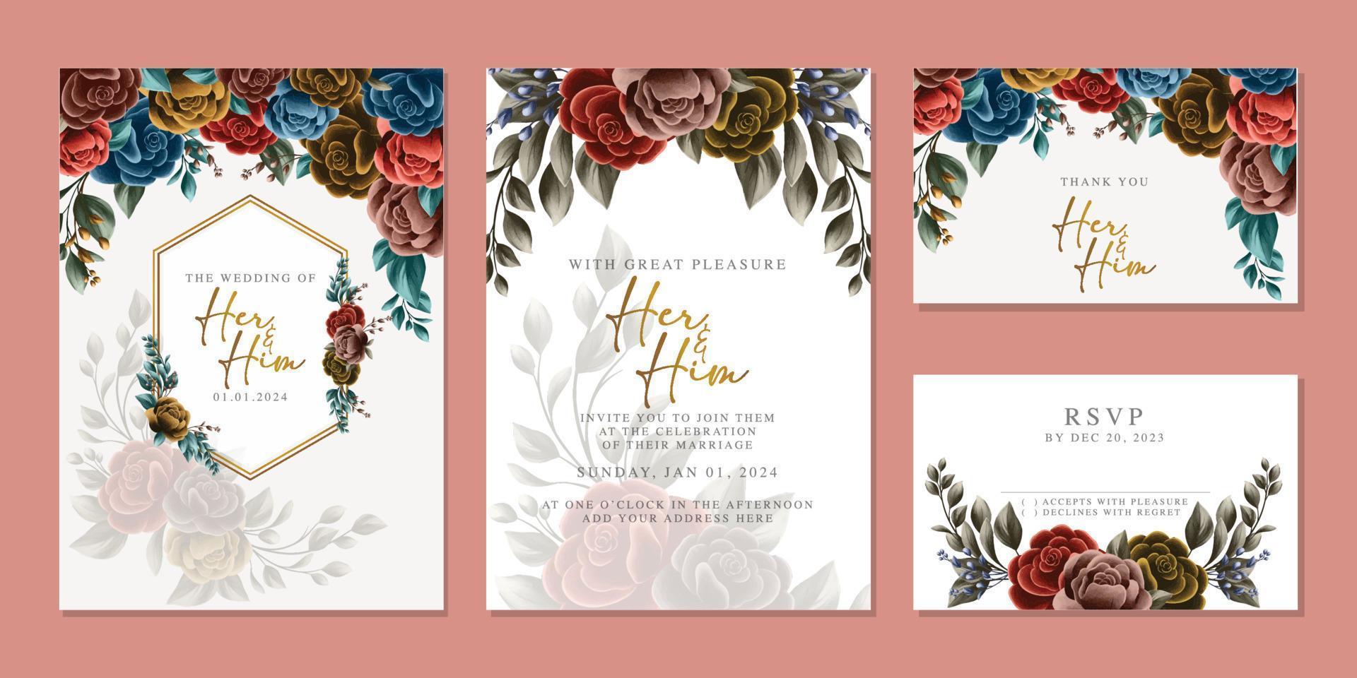 elegante tarjeta de invitación de boda floral en colores escandinavos vector