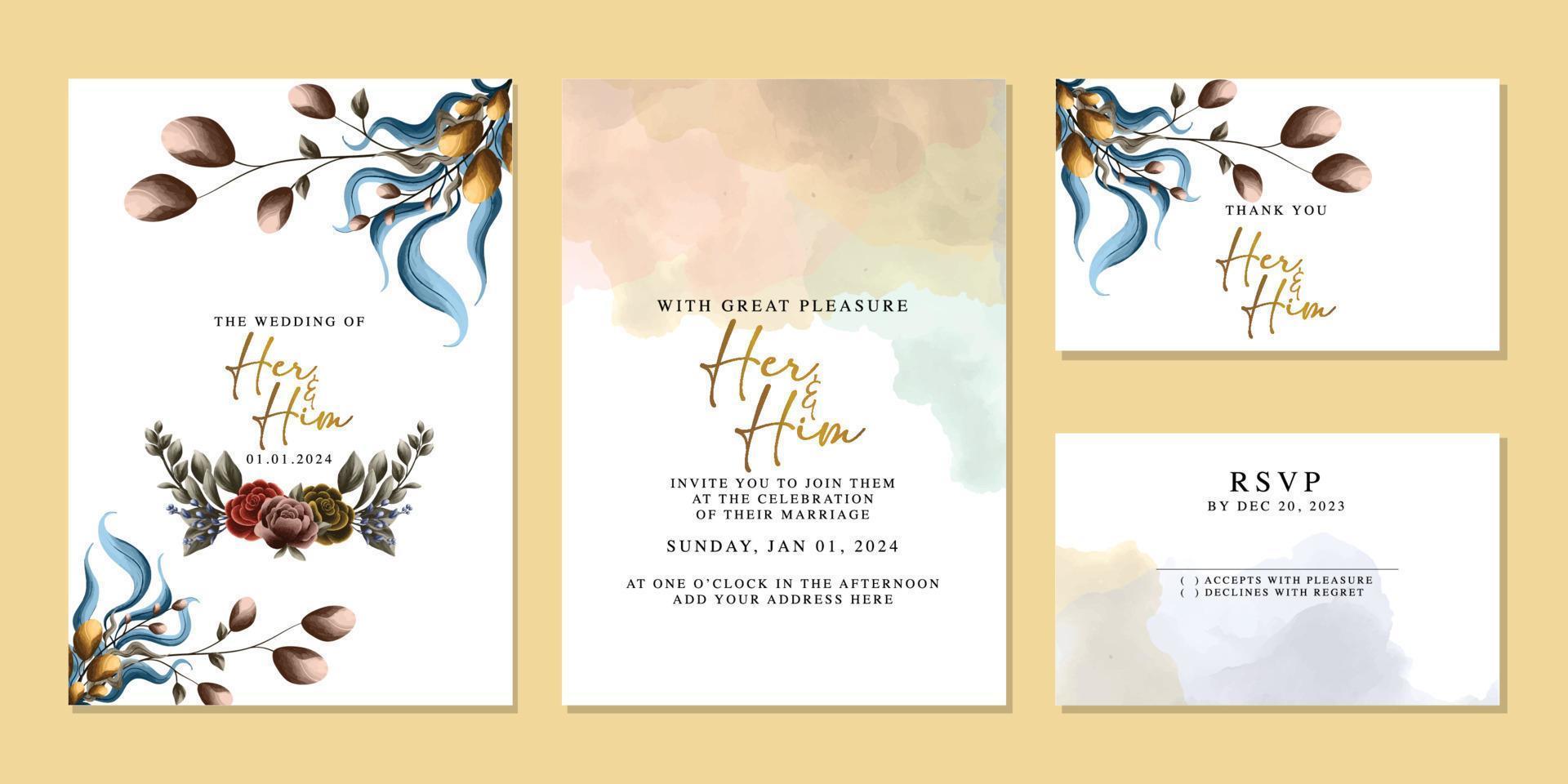 elegante tarjeta de invitación de boda floral en colores escandinavos vector