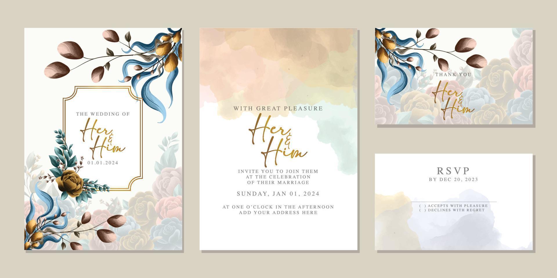 Elegant floral wedding invitation card in scandinavian colors vector