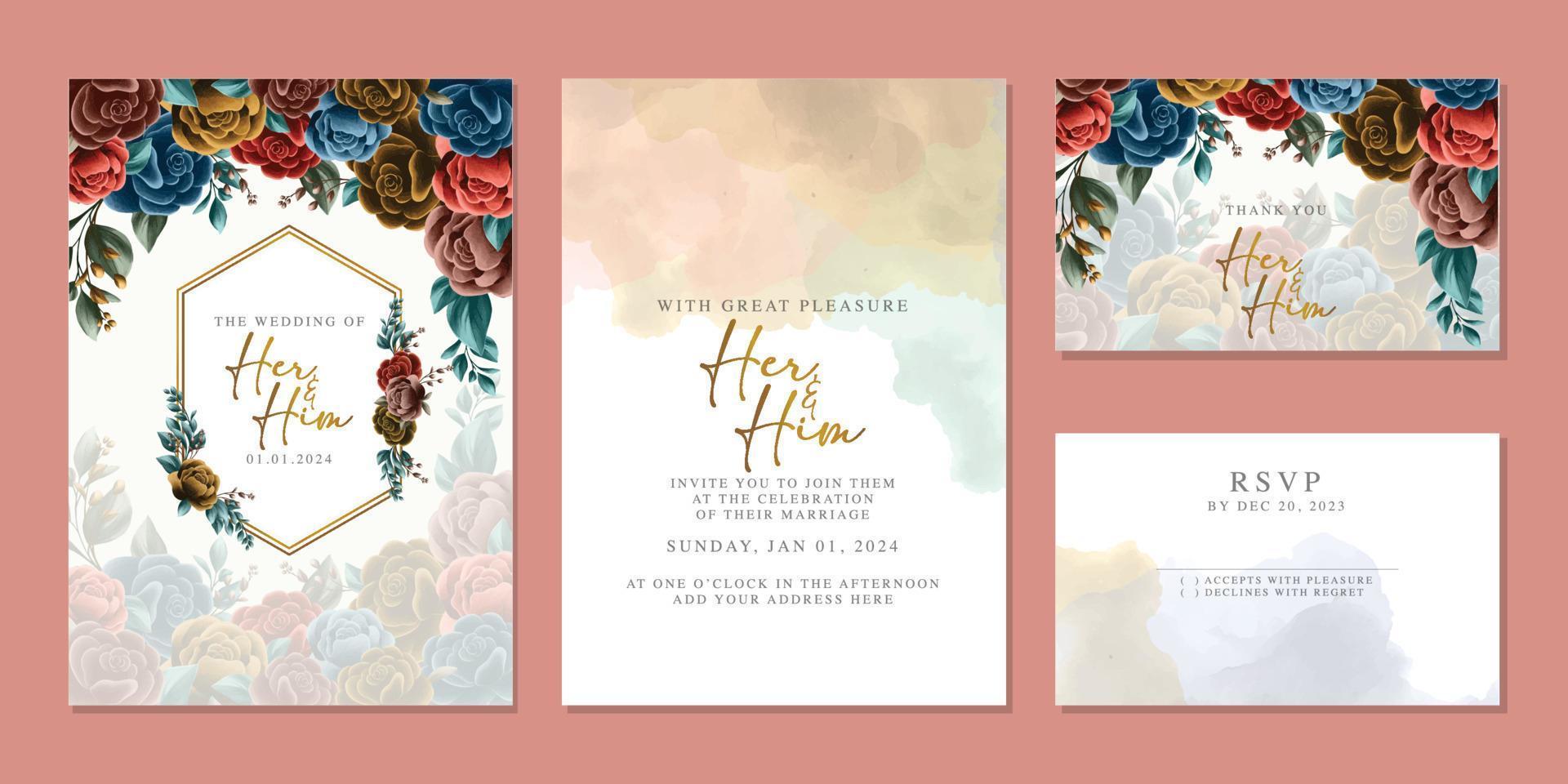 Elegant floral wedding invitation card in scandinavian colors vector