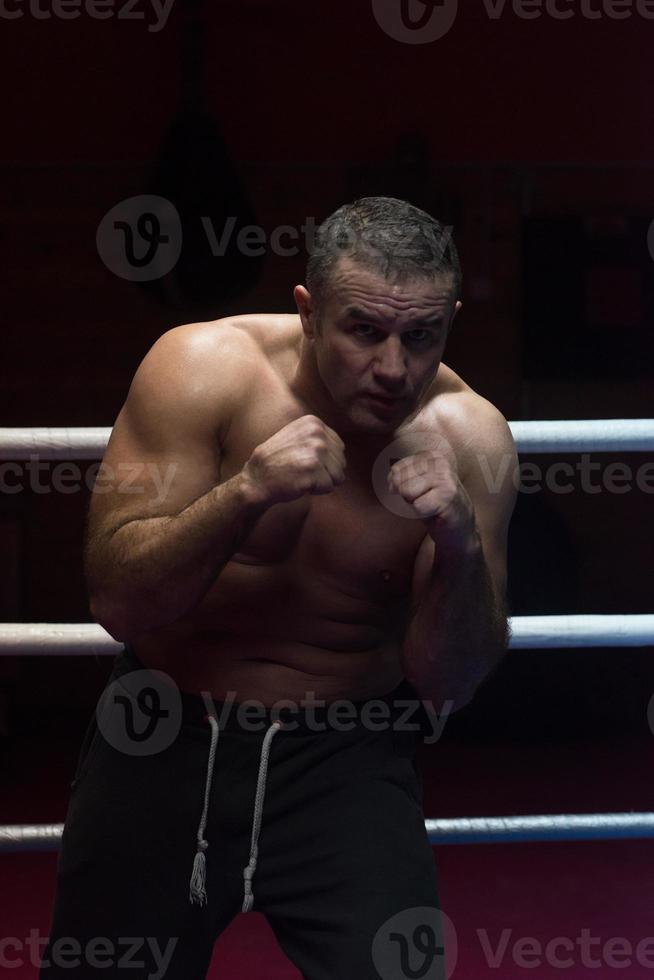 professional kickboxer in the training ring photo