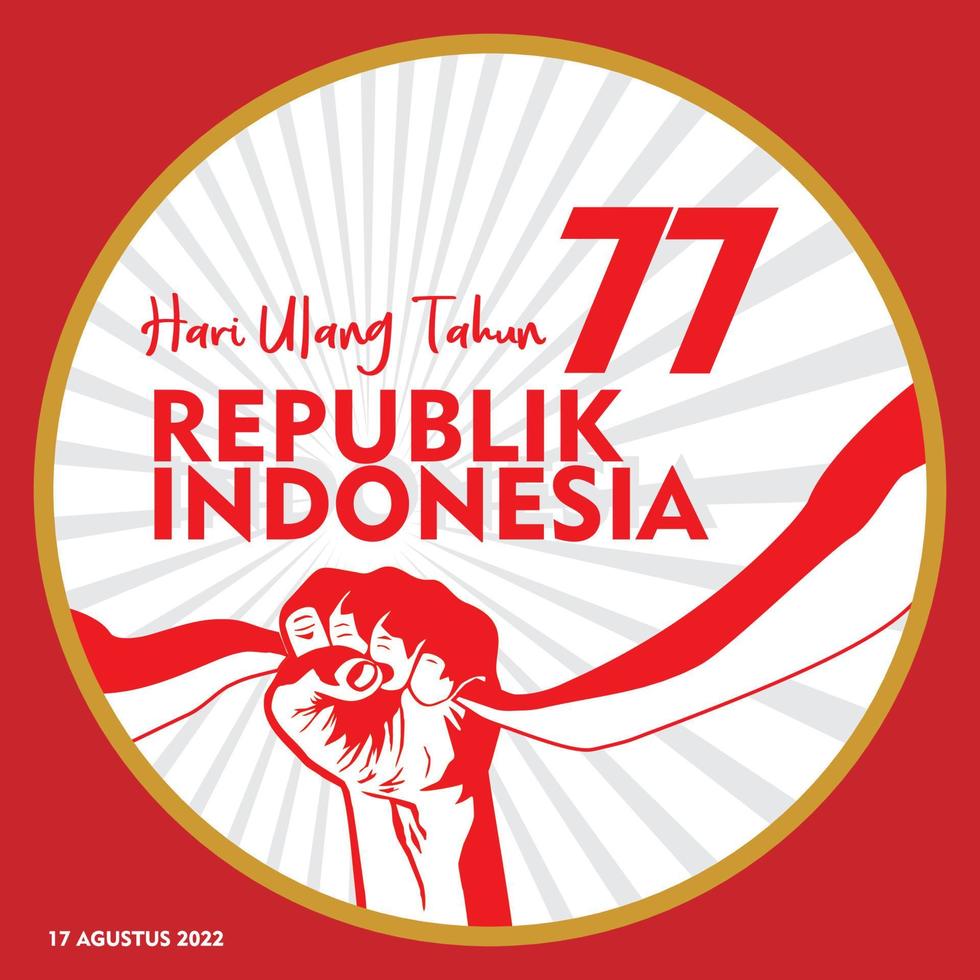 Indonesia independence day poster banner vector illustration punch hold flag. square simple design for celebration indonesian birthday. august 17