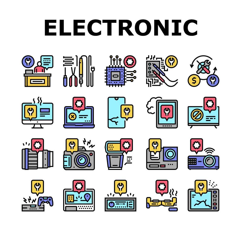 conjunto de iconos de colección de reparación electrónica vector