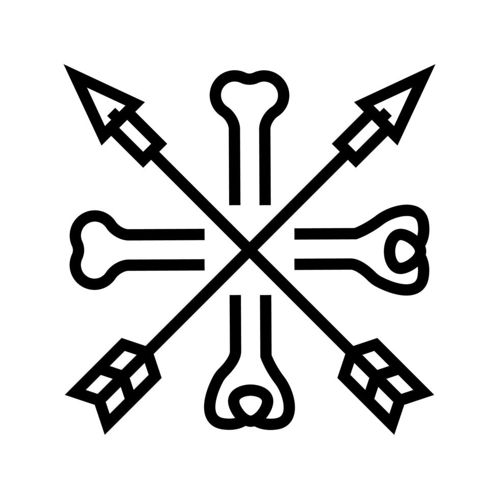 huesos y flechas boho línea icono vector ilustración