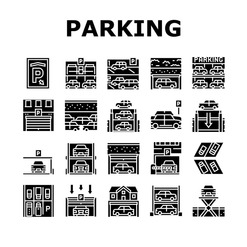 Underground Parking Collection Icons Set Vector