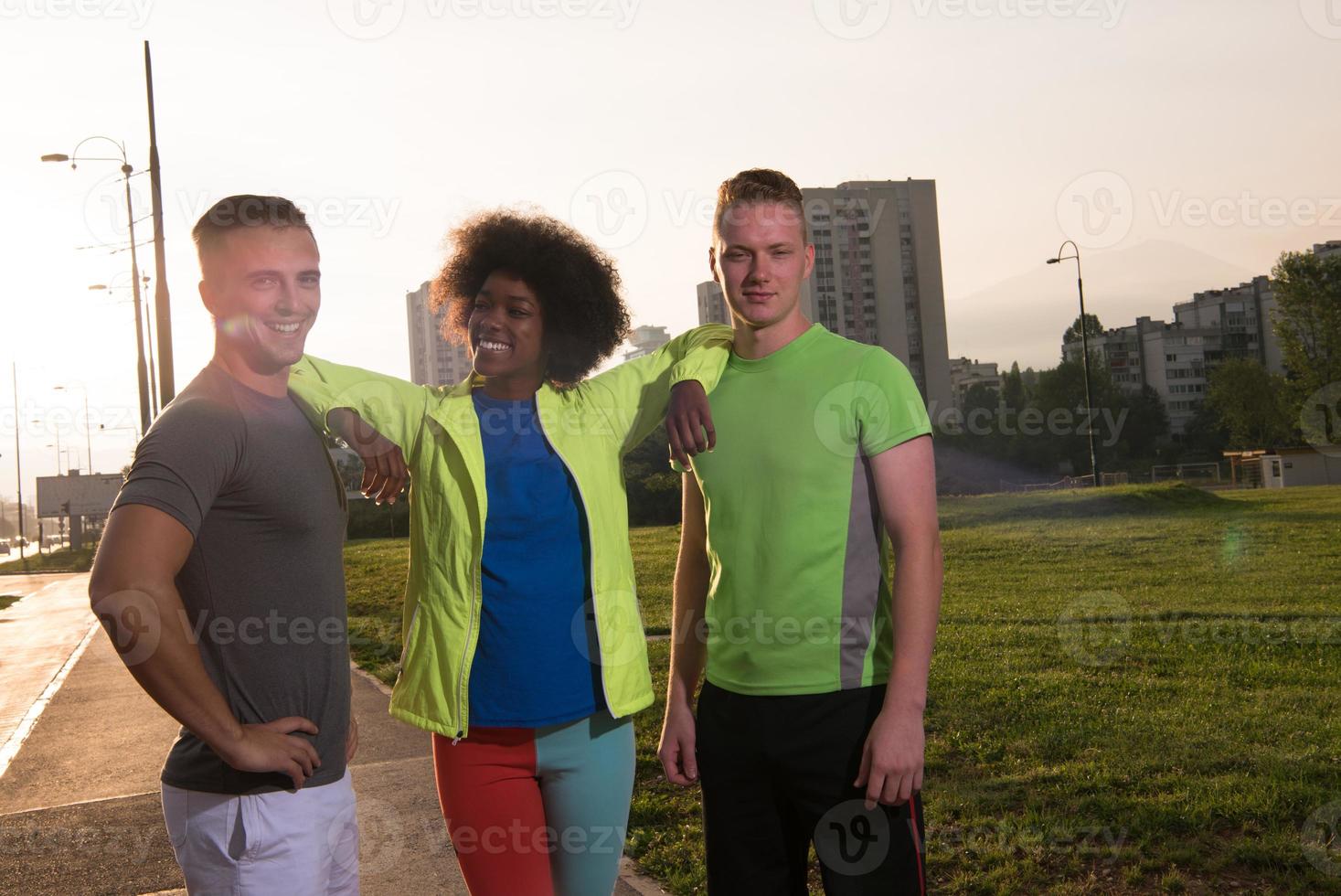 portrait multiethnic group of people on the jogging photo