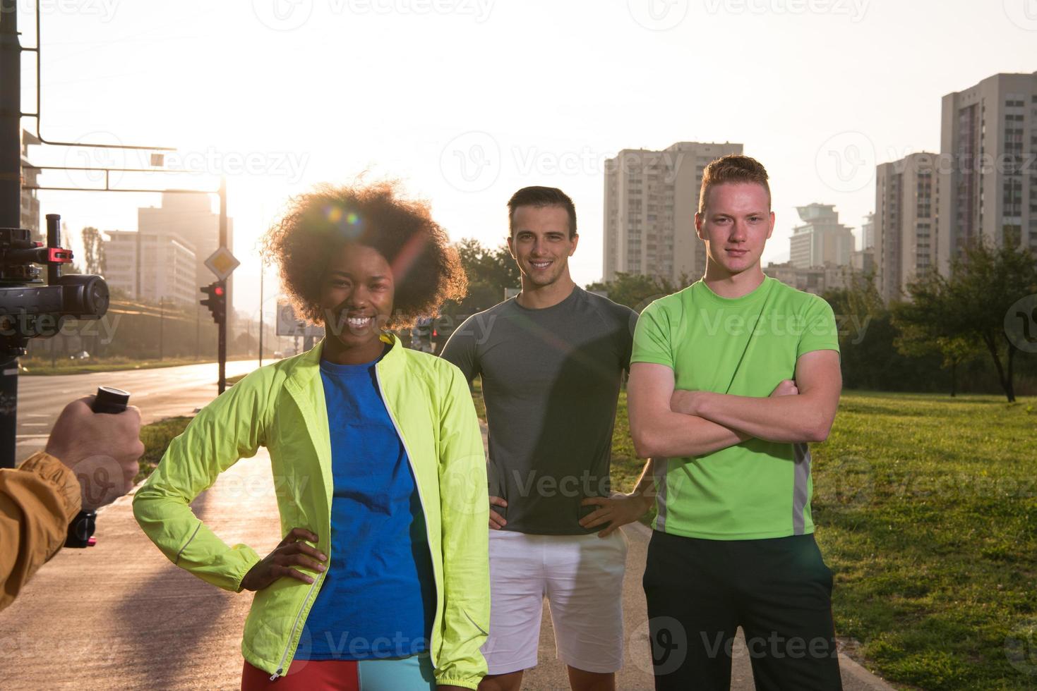 portrait multiethnic group of people on the jogging photo
