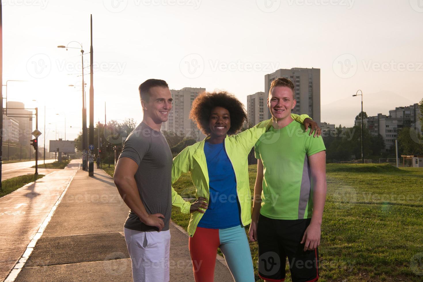 portrait multiethnic group of people on the jogging photo