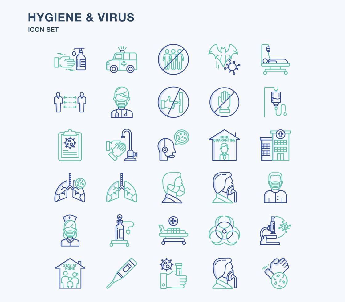 Hygiene and covid virus outline coloured icon set vector