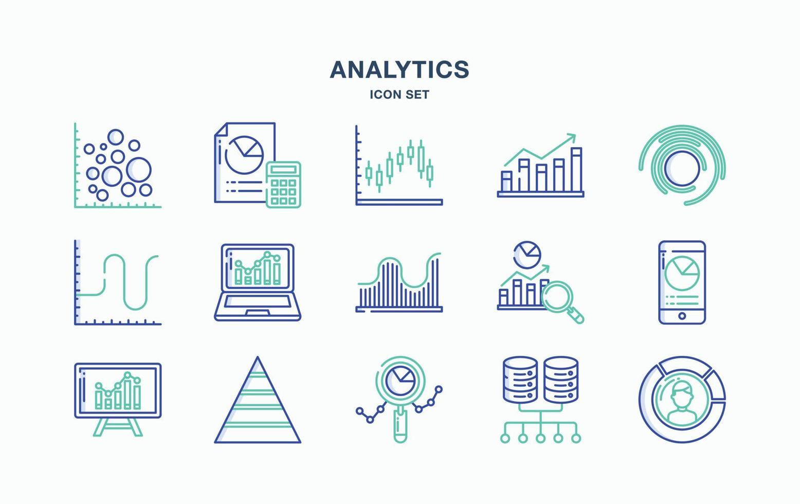 conjunto de iconos de análisis de datos y gráficos vector