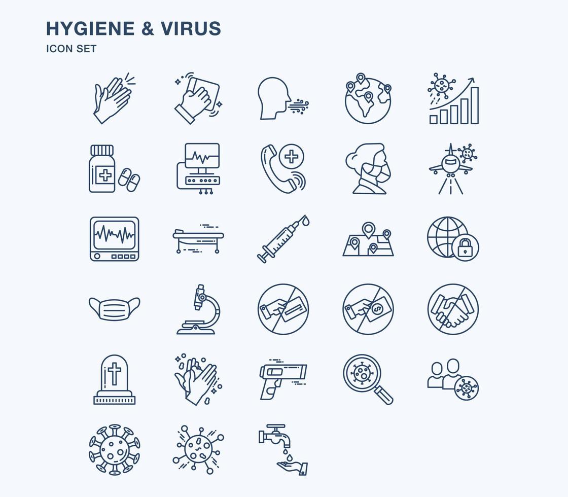 Hygiene and covid virus outline icon set vector