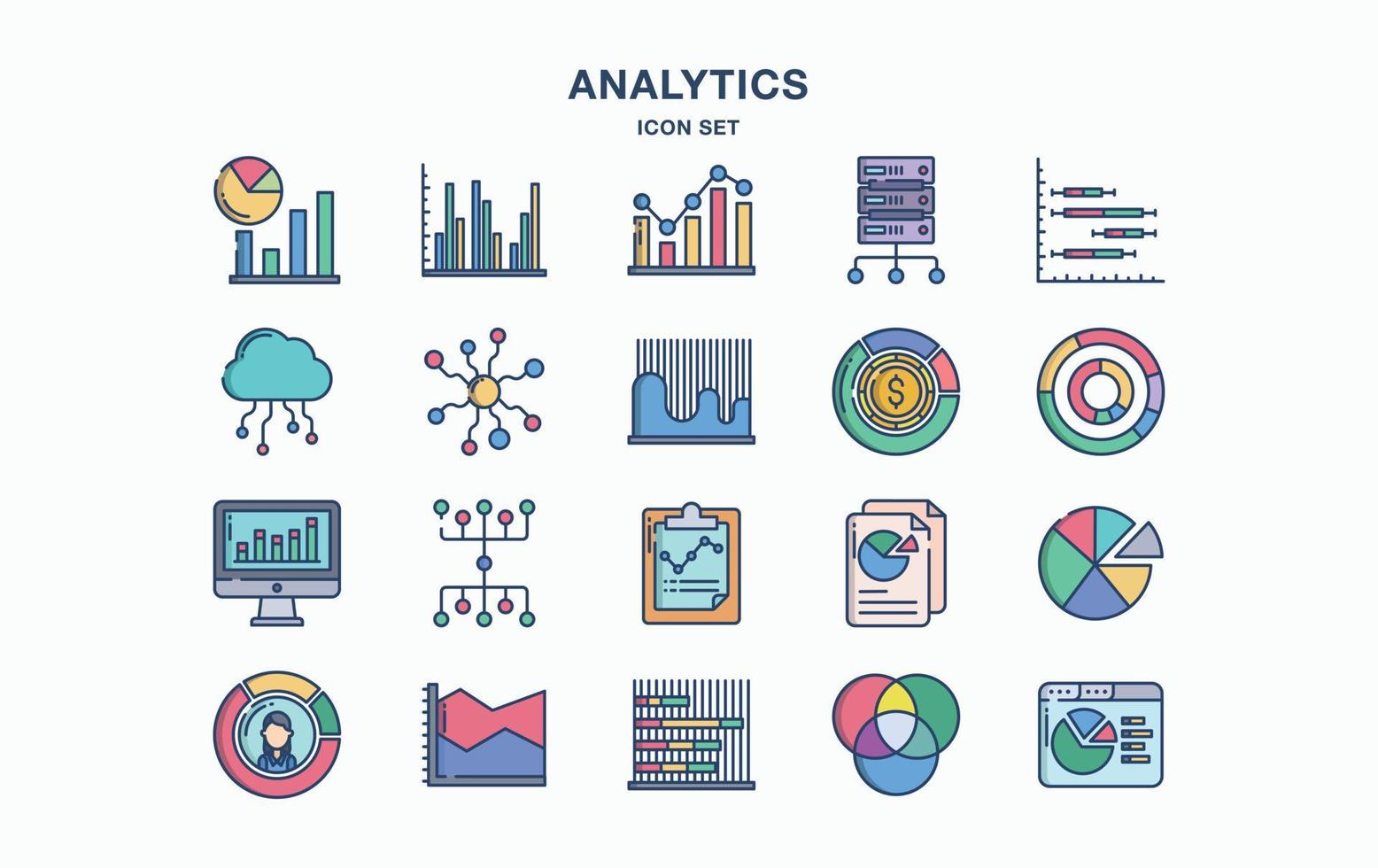 conjunto de iconos de análisis de datos y gráficos vector