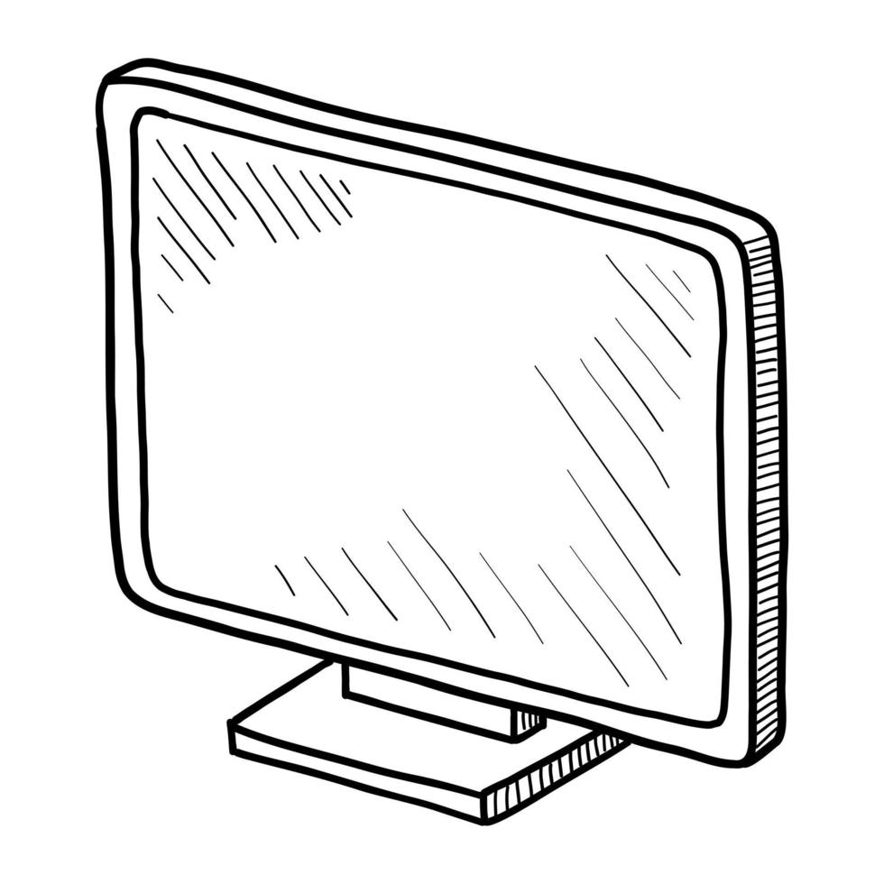 ilustración vectorial de un monitor de computadora aislado en un fondo blanco. garabato dibujando a mano vector