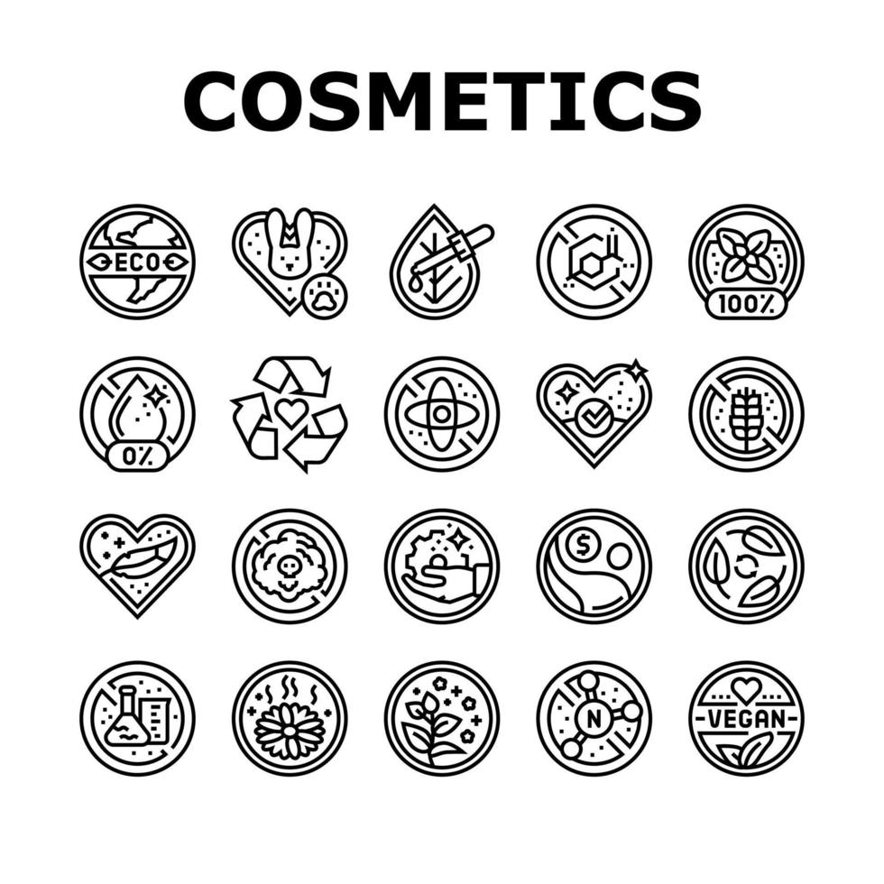 Eco Cosmetics Organic And Bio Icons Set Vector