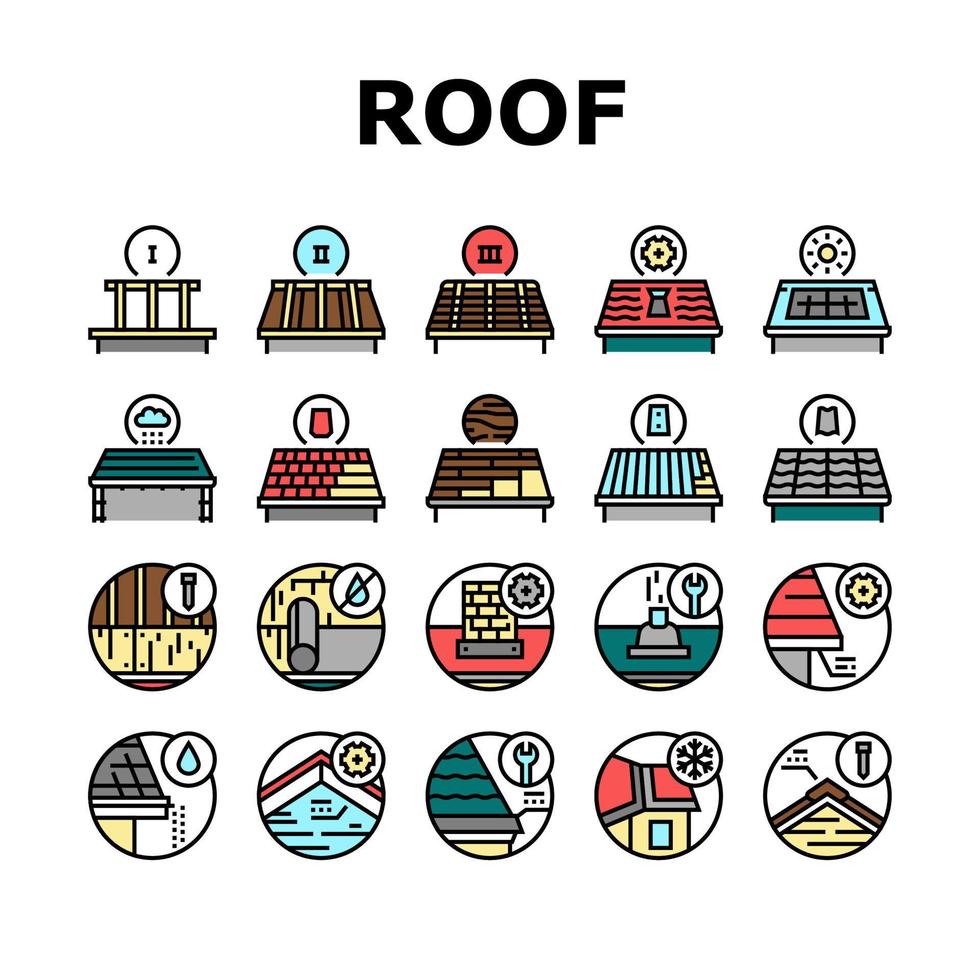 Roof Replacement Job Collection Icons Set Vector