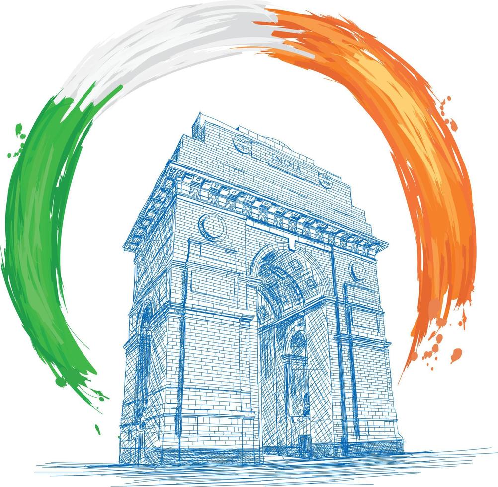 India Gate Architecture with Indian Flag Colors - Vector Illustration