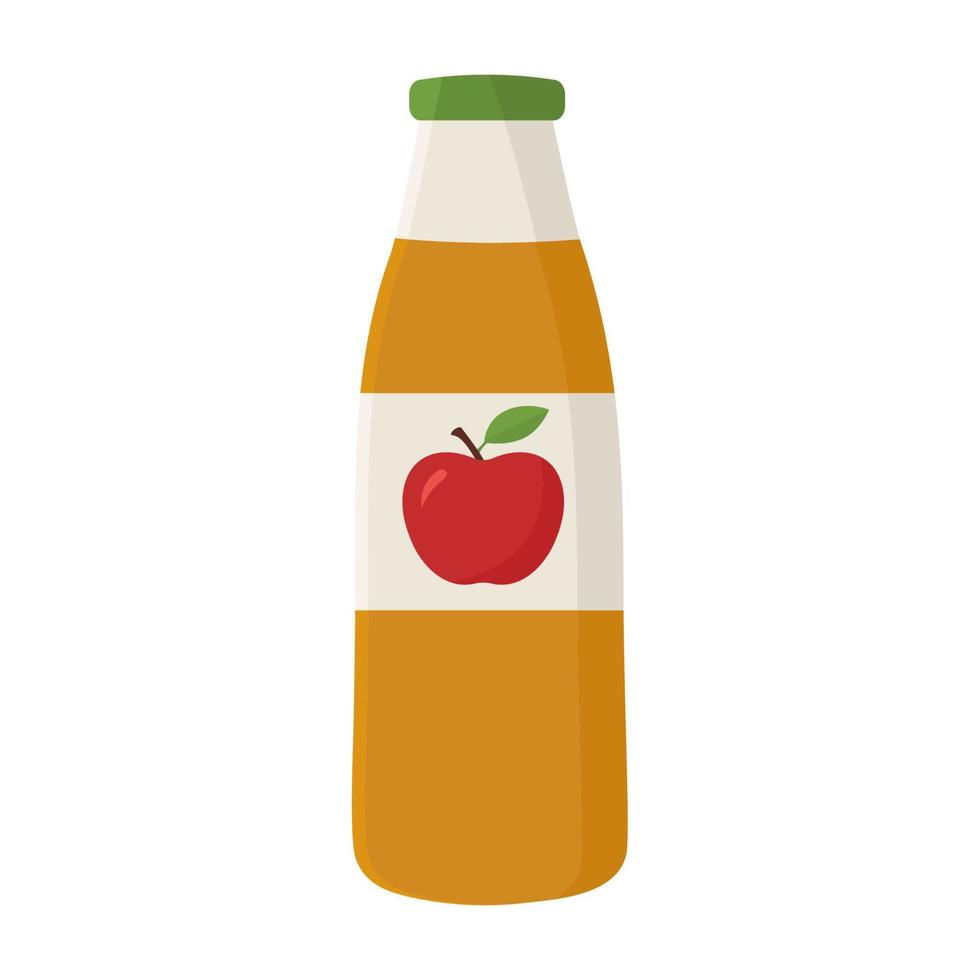 jugo de manzana natural en botella de vidrio en estilo plano sobre fondo blanco. vinagre de sidra de manzana ilustración vectorial vector