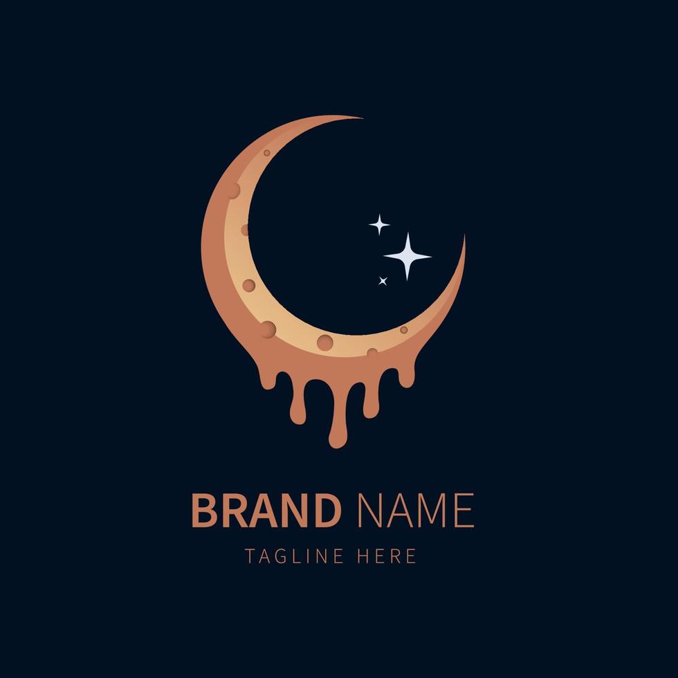 crescent moon gold logo illustration with star vector