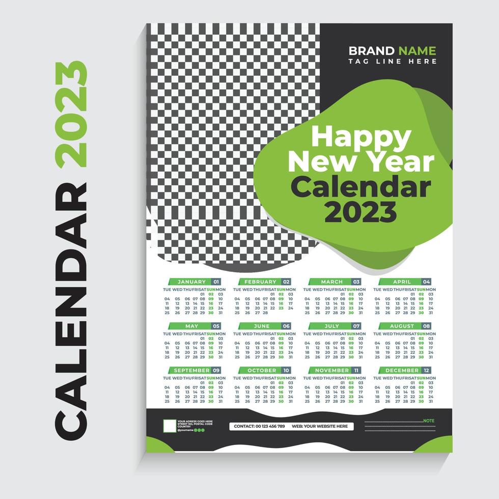 Wall Calendar 2023 Design Template Green Free Download vector