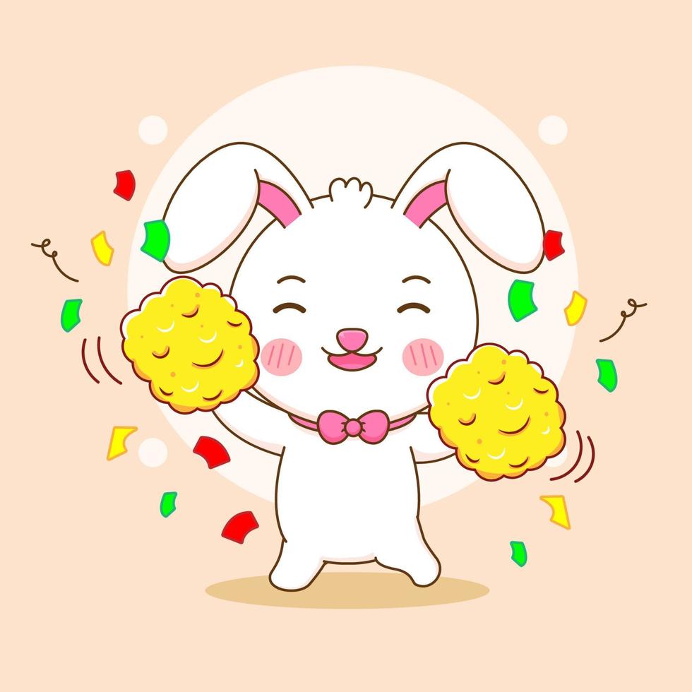 Cute rabbit as a cheerleader. Bunny cartoon character illustration. vector