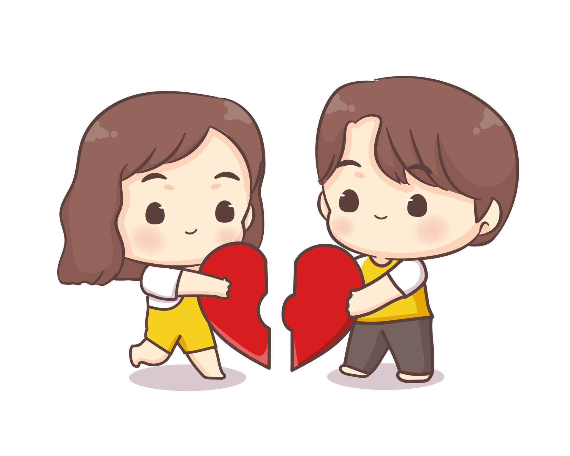 Cute lovers couple with love heart puzzle chibi cartoon character. Happy  valentine day 10405728 Vector Art at Vecteezy