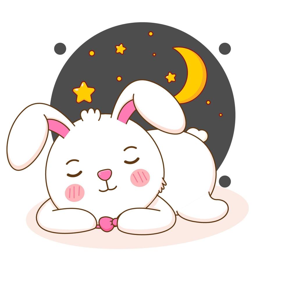 Cute rabbit sleeping at night. Bunny cartoon character illustration. vector