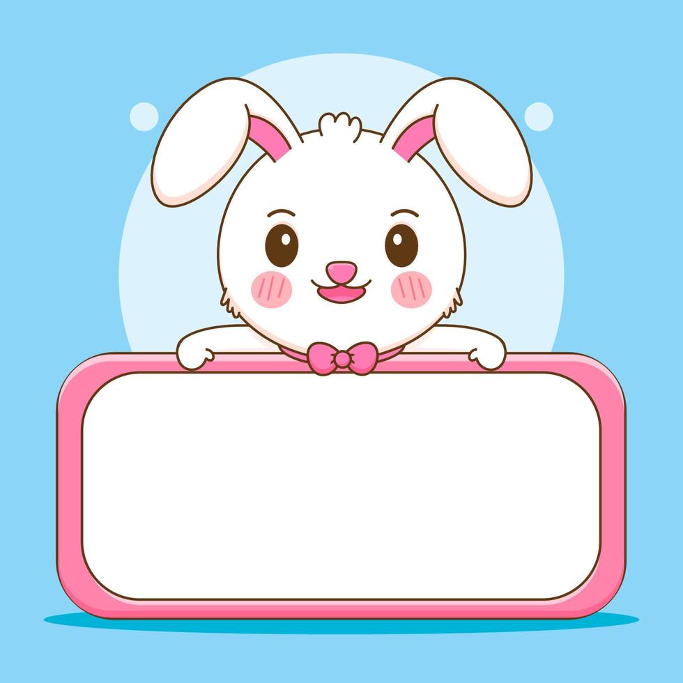 Cute rabbit with empty board. Bunny cartoon character illustration. vector