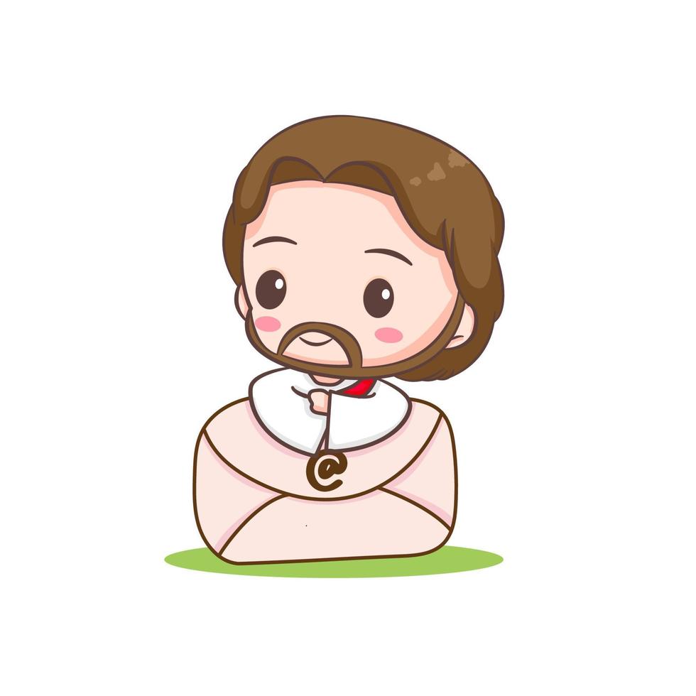 Cute Jesus with envelope. Chibi cartoon character isolated white background. vector